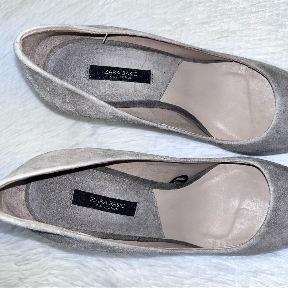 ZARA Basic Grey Suede Rounded Point Toe Heels Pum… - image 7